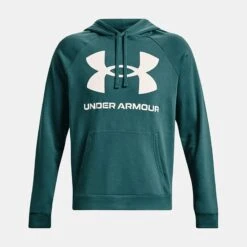 Under Armour Men's UA Rival Fleece Big Logo Hoodie Coastal Teal / Onyx White -Guin Sales Store ps1357093 722 hf