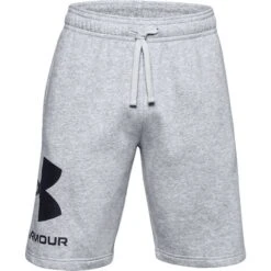 Under Armour Men's UA Rival Fleece Big Logo Shorts Mod Gray Light Heather / Black -Guin Sales Store s7.ps1357118 011 hf