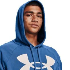 Under Armour Men's Rival Fleece Big Logo Hoodie Victory Blue / Onyx White -Guin Sales Store s7.v5 1357093 474 collar