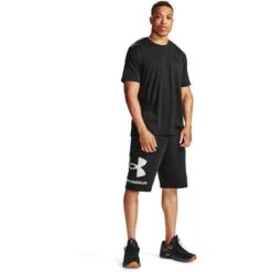 Under Armour Men's UA Rival Fleece Big Logo Shorts Black / Onyx White -Guin Sales Store s7.v5 1357118 001 fsf