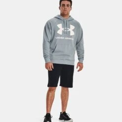 Under Armour Men's Rival Fleece Big Logo Hoodie Harbor Blue / Onyx White -Guin Sales Store v5 1357093 465 fsf